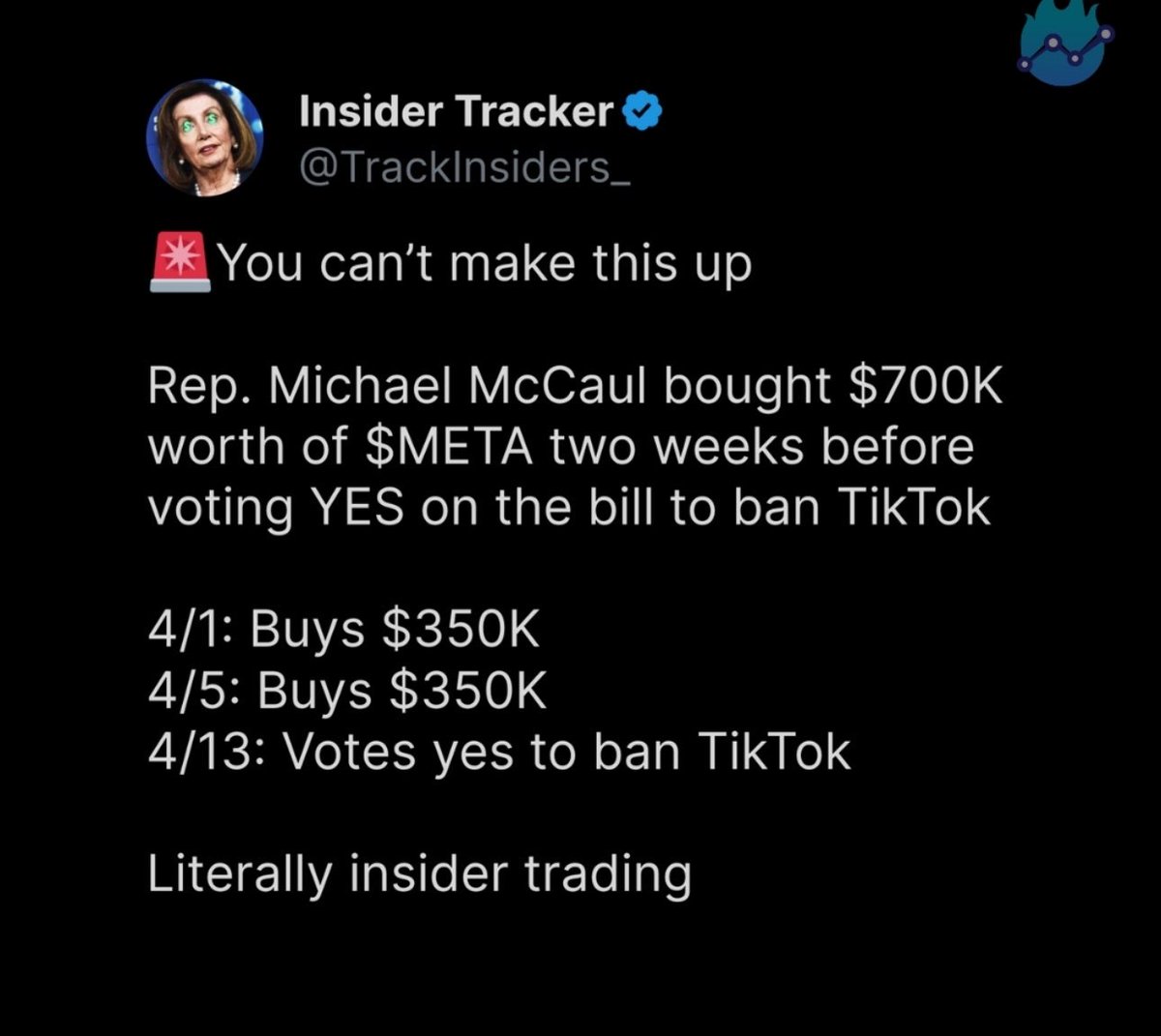 Not only is McCaul one of the RINOs most responsible for selling out Americans and sending billions more to Ukraine, he was lining his pockets like a crook at the same time. I don't care what party you're in, this type of blatantly corrupt behavior shouldn't be allowed!