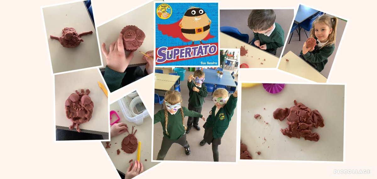 In Reception last week the children were reading the story 'Supertato'.  The children created their own Supertato models in the playdough and designed masks to become superheroes.