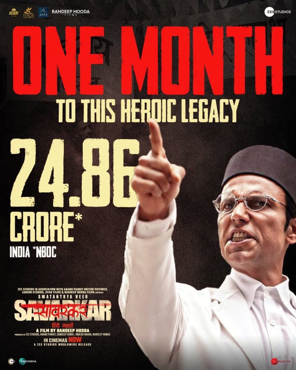#SwatantryaVeerSavarkar has now gone past the 25 crores mark and will add some more too.

Break even has been reached and some profits will come in as well. For a reasonably budgeted film, this one is a win in itself for @RandeepHooda @ZeeStudios_