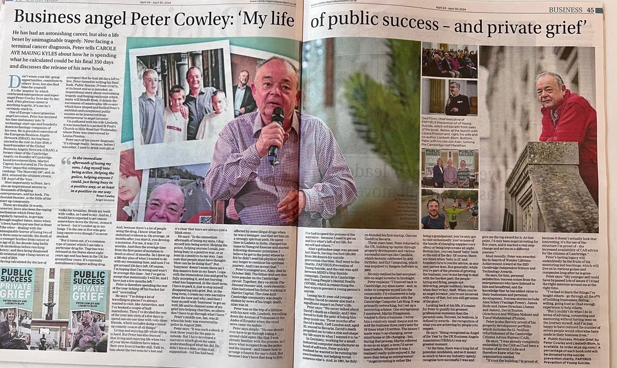 Now that the book has launched, the book tour starts in earnest with dates booked from June! Hot on the heels of the IQ magazine feature, thank you to @Cambridgeindy for running the piece in this week's paper #PeterCowley #PublicSuccessPrivateGrief #PostTraumaticSuccess