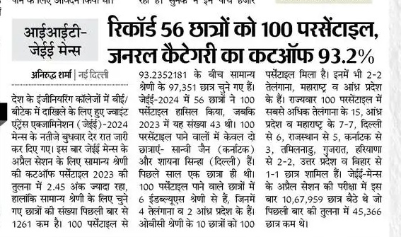aadarshjoshi_aj's tweet photo. If 56 students scored 100 percentile, then either the paper is easy or students complaining tough paper were stupid😂
Anyways, non qualifiers don't take any wrong step, execute Plan B.

#jeemain2024
Courtesy : Dainik Bhaskar https://t.co/h85WUC5GAA