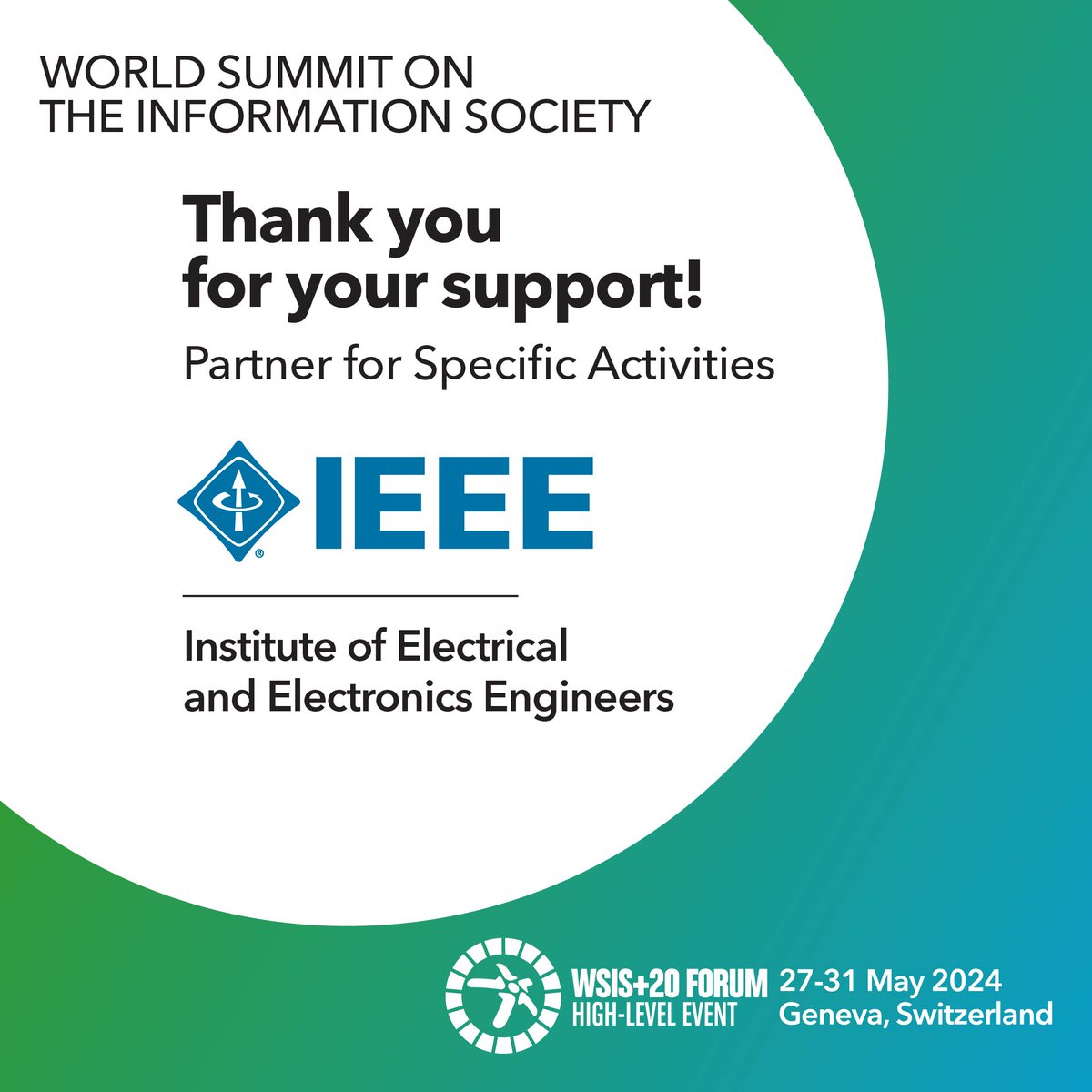 📣 PARTNERSHIP ANNOUNCEMENT! Thank you, @IEEEorg for your continuous support to the #WSISprocess! Join us at the WSIS Forum, register NOW at: wsis.org/forum #partnership #IEEE #events #itu #digital #sdgs