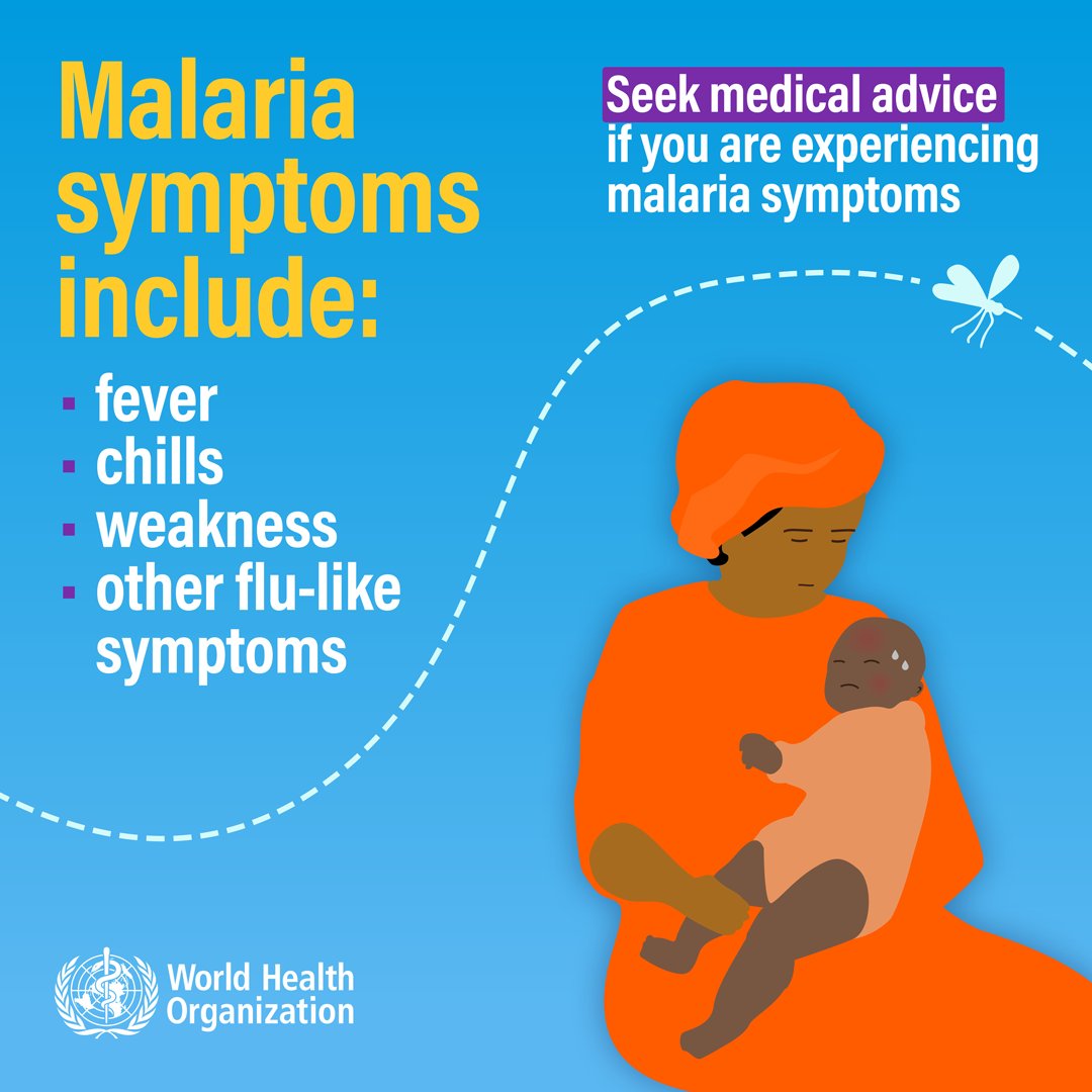 It's #WorldMalariaDay🦟 Do you know the signs and symptoms of malaria? 🌡High fever 🥶Chills 💢Headache 🤧Flu-like symptoms Prompt treatment of mild malaria can prevent severe disease, complications and death from the disease. #EndMalaria