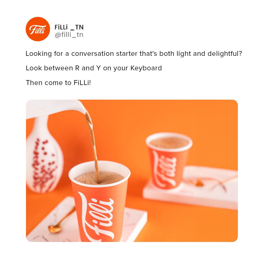 Struggling to find the right key to a good conversation? Don’t sweat it! Look between R and Y on your keyboard, then visit FiLLi Cafe, Ashok Nagar. We’ve got the perfect cup (and atmosphere) to break the ice!

#FiLLiCafe #Trending #Cafe #SipAndSavour #fiLLiCafeTN #NammaChennai