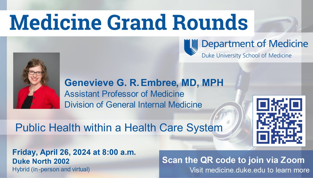 Join us for #MGR tomorrow, where Dr. Genevieve G. R. Embree, Assistant Professor of Medicine, @Duke_GIM, will help us gain a greater appreciation for the role of population health management within Primary Care and share a new model for increasing #cancer screening rates