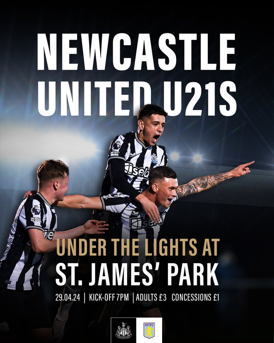 #NUFC's U21s are in action at St. James' Park on Monday evening in their final Premier League 2 game of the season! 🙌 Show your support for the lads as they host Aston Villa. Tickets can be purchased on the day from the East Stand at turnstiles 39-44.