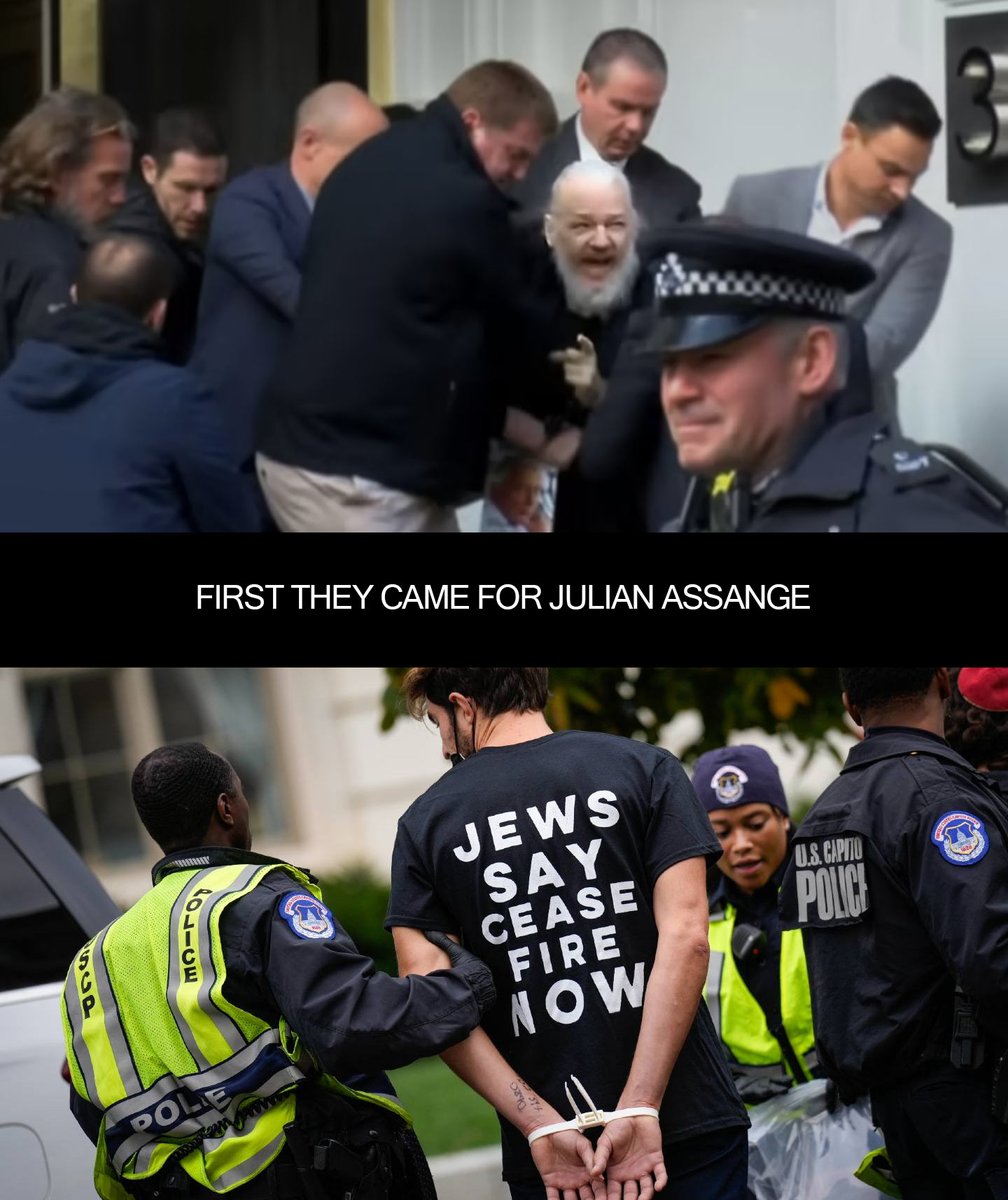 US University students peacefully protesting for a ceasefire are being arrested as terrorists by the same people who called for the arrest of Julian Assange.