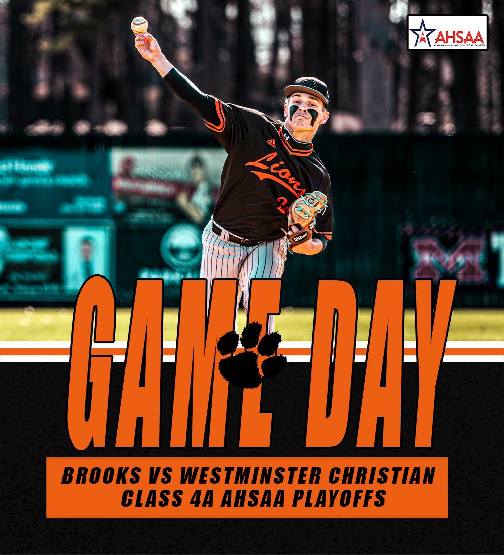 𝗥𝗢𝗨𝗡𝗗 𝟮 𝗦𝗧𝗔𝗥𝗧𝗦 𝗧𝗢𝗗𝗔𝗬

The Lions host Westminster Christian for Games 1 &amp; 2 of Round 2 of the Class 4A AHSAA Playoffs.

Game 1 is scheduled for 5 pm. We need the entire Brooks faithful behind our guys today!!!
