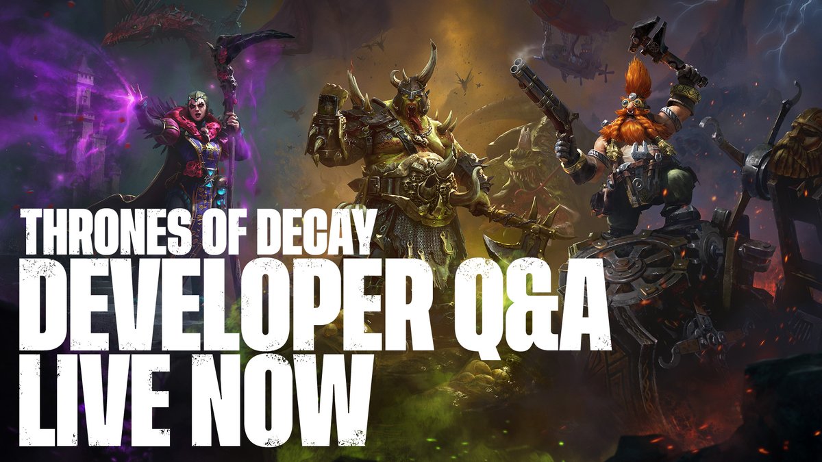 Our Thrones of Decay Q&A is happening now! Join us on Discord for the live event as we sit down with members of WARHAMMER III's Design team to answer your questions! 🔴 LIVE NOW: discord.gg/totalwar