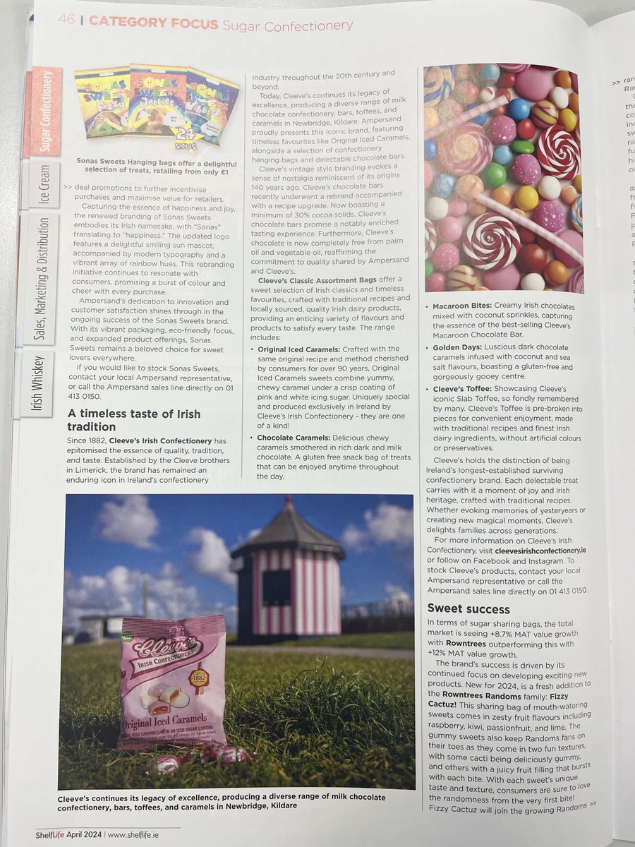 The demand of quality indulgent treats in Ireland reflects the nuanced approach to confectionery. Thank you @ShelfLifedotie for featuring our two fabulous confectionery ranges, Sonas Sweets and Cleeve's Irish Confectionery, in your discussion on the market.