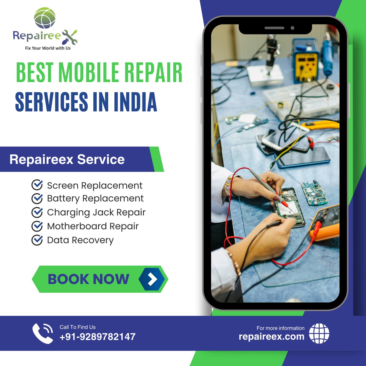 📱 Struggling with a cracked screen or a glitchy phone?  Our Best Mobile Repair Services in India got you covered! 💪  #MobileRepair #PhoneFix #IndiaServices 

Contact us at +91-9289782147 or visit repaireex.com for expert repairs that won't break the bank