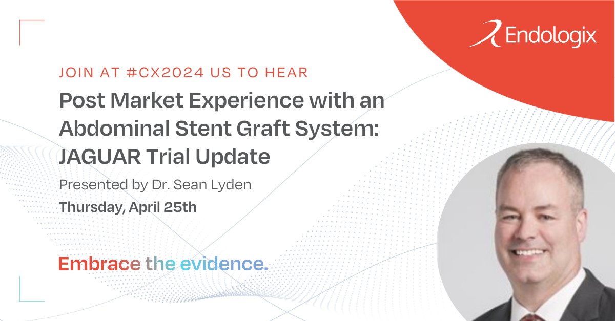 Today at the CX Symposium, don't miss Dr. Sean Lyden's presentation on the 'Post Market Experience with an Abdominal Stent Graft System: JAGUAR Trial Update.' Join us for this informative session! cxsymposium.com #CX2024 #AAA #ALTO