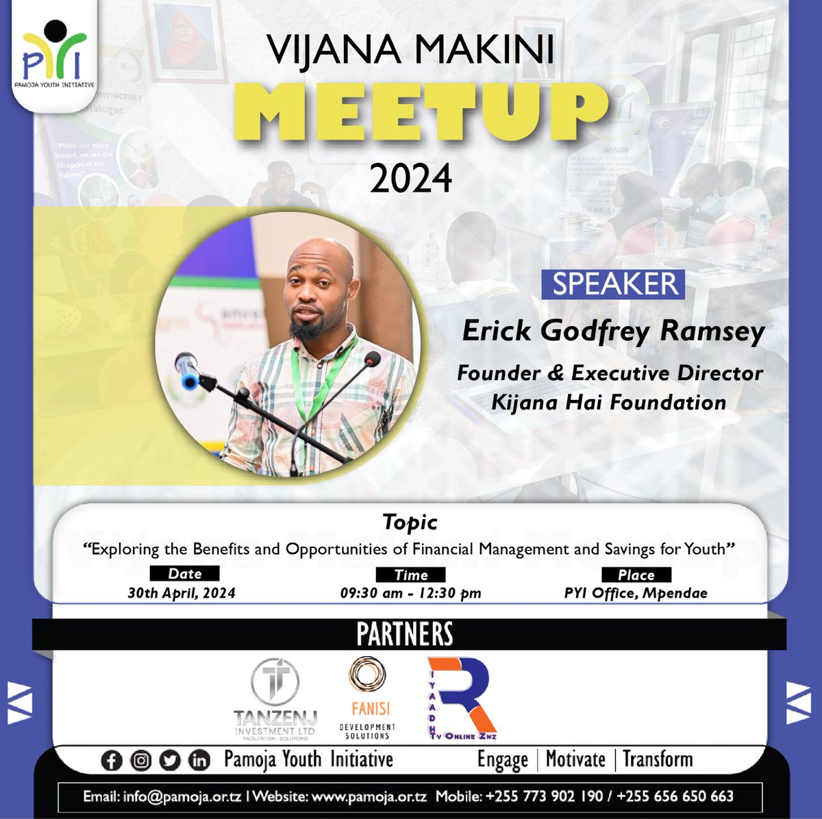 #VijanaMakiniMeetup Mark your calendar 🗓️ 30 April 2024 🕒 09:30 am - 12:30 pm 📍 PYI Office - Mpendae Topic: Exploring the Benefits and Challenges of Financial Management and Savings for Youth. 📋 Register now to secure your spot! forms.gle/Yw2Ly4DtKdp7GK…