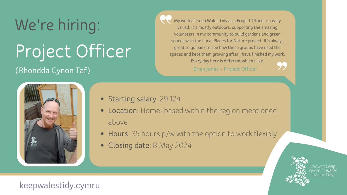 📢We’re looking for a Rhondda Cynon Taf based Project Officer! You’ll be actively working in local communities with partner organisations to help improve the environment and access to nature. Sound good? Apply now👉bit.ly/3qHquud