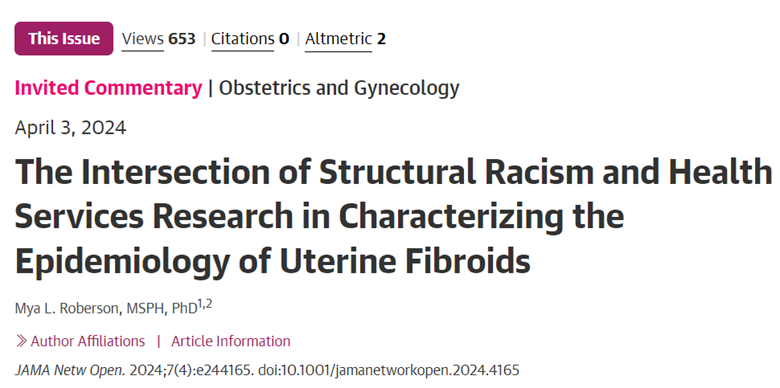 Dr. @MyaLRoberson writes a commentary that explores research linking structural racism to the development of uterine fibroids in Black women and calls for improvements in epidemiologic methods jamanetwork.com/journals/jaman…