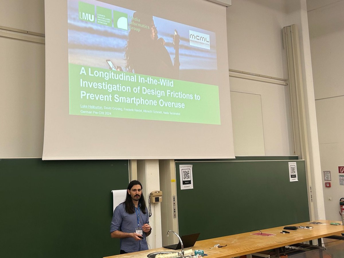 LMU Media Informatics Group (@mimuc) on Twitter photo In the afternoon session, <a href="/LukeHaliburton/">Luke Haliburton</a> on "A Longitudinal In-the-Wild Investigation of Design Frictions for Smartphone Overuse" with David J. Grüning, <a href="/frederikRiedel/">Frederik Riedel 🐻❄️</a>, <a href="/albrechtschmidt/">Albrecht Schmidt</a>, Nađa Terzimehić. Full paper: medien.ifi.lmu.de/pubdb/publicat… <a href="/MunichCenterML/">Munich Center for Machine Learning</a> <a href="/acm_chi/">ACM CHI Conference</a> @GermanHCI In the afternoon session, <a href="/LukeHaliburton/">Luke Haliburton</a> on "A Longitudinal In-the-Wild Investigation of Design Frictions for Smartphone Overuse" with David J. Grüning, <a href="/frederikRiedel/">Frederik Riedel 🐻❄️</a>, <a href="/albrechtschmidt/">Albrecht Schmidt</a>, Nađa Terzimehić. Full paper: medien.ifi.lmu.de/pubdb/publicat… <a href="/MunichCenterML/">Munich Center for Machine Learning</a> <a href="/acm_chi/">ACM CHI Conference</a> @GermanHCI