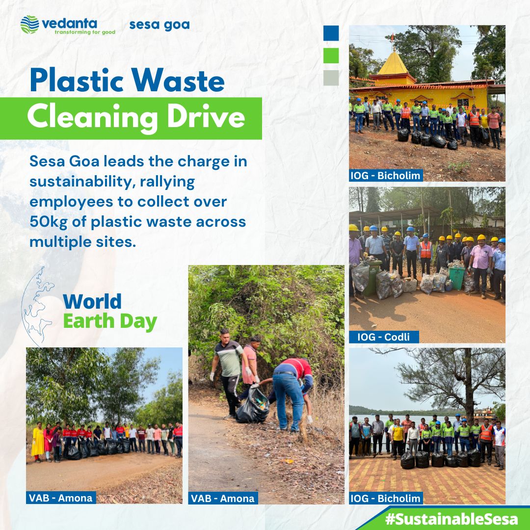 On #WorldEarthDay, Vedanta Sesa Goa spearheaded impactful sustainable efforts, rallying employees to collect 50kg of plastic waste across multiple locations. Together, we're making a difference! #Vedanta #SesaGoa #SustainableSesa #TransformingForGood #EnvironmentalStewardship
