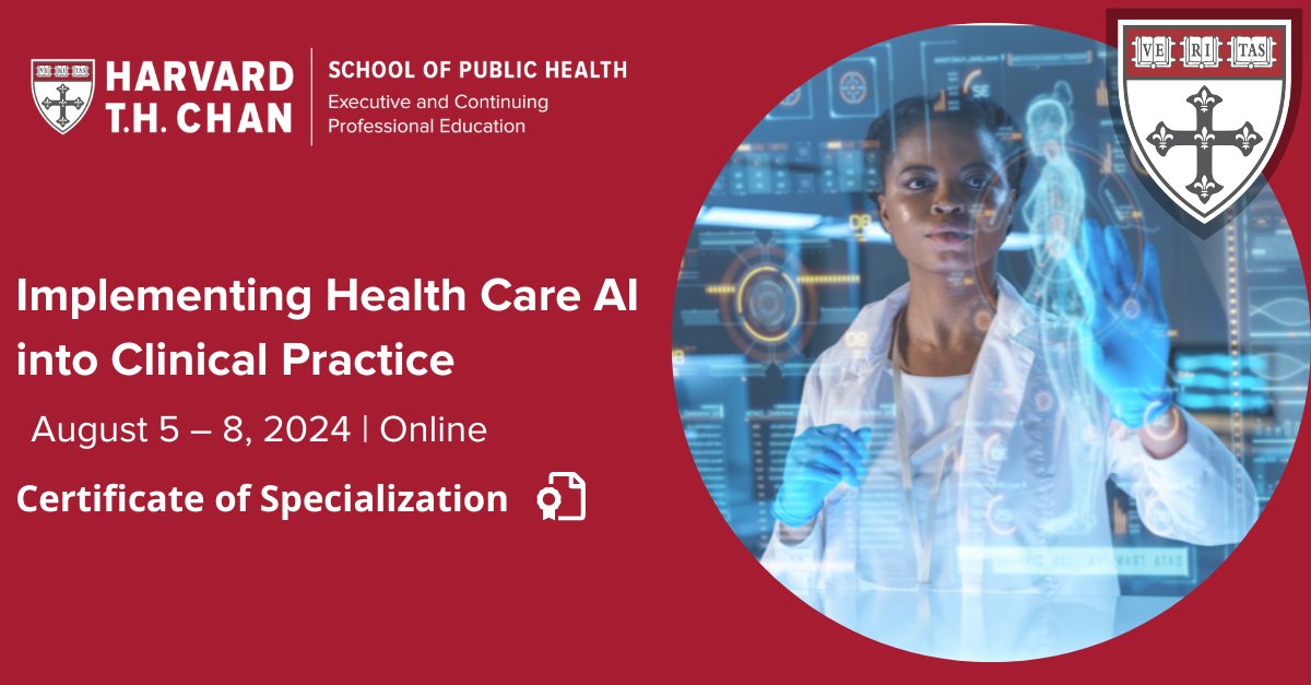 Revamp healthcare with our Implementing Health Care AI into Clinical Practice program ! Gain skills to integrate AI seamlessly and enhance patient care. Perfect for clinicians and leaders ready to innovate. Learn more: bit.ly/3SDYPIh #HealthcareInnovation #AI