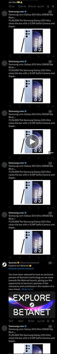 SuryakantSoni94's tweet image. I am not getting anything other than Samsung ads on my feed @X @XCorpIndia @elonmusk #Ads #twitterforandroid