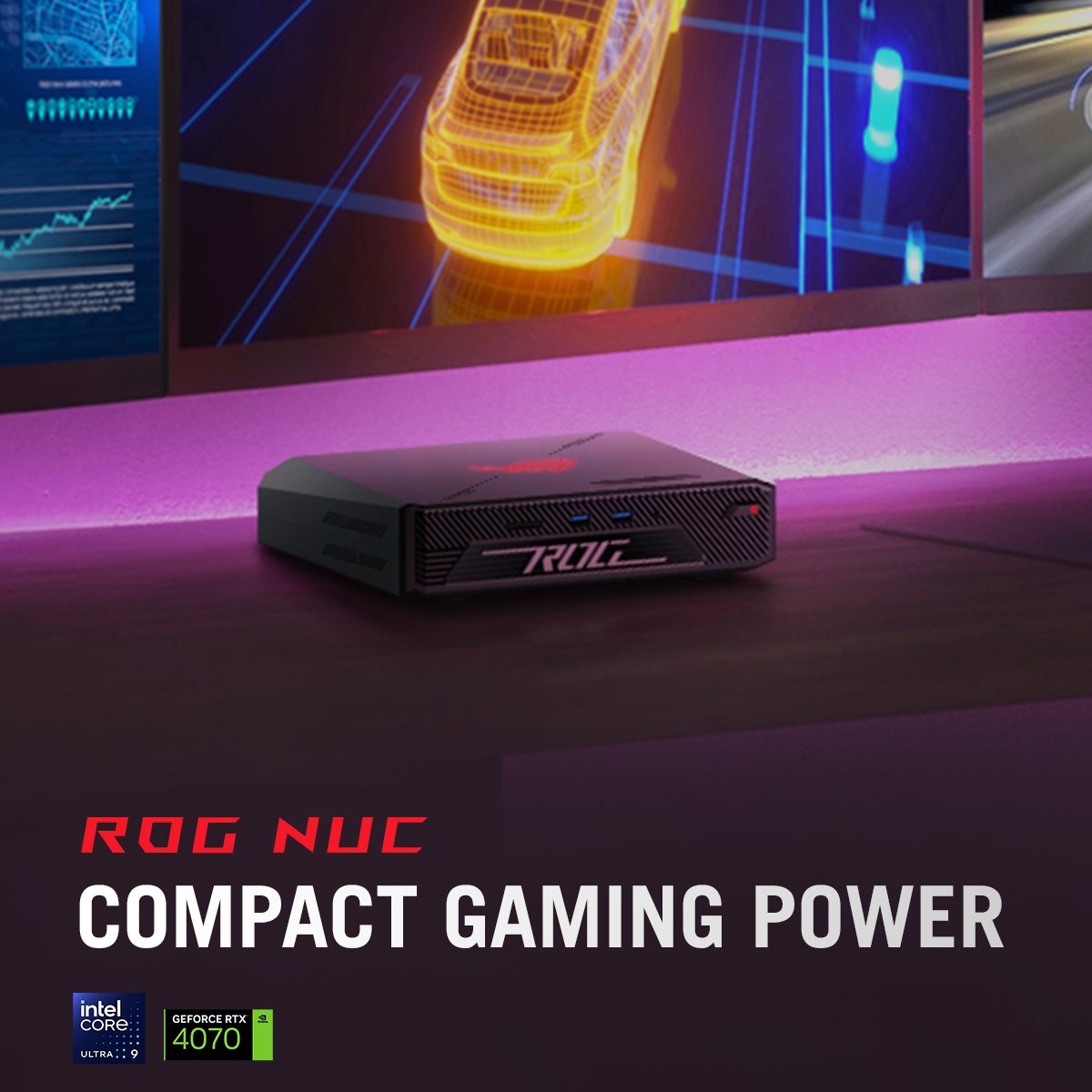 🚀Small but mighty: meet the #ROG #NUC 2.5-Liter! Its versatile design blends into any space, while its Intel® Core™ Ultra 9 processors and NVIDIA® RTX™ 4070 graphics deliver unrivaled power and performance. 💯 👉🏻Learn more: rog.gg/nuc #NvidiaRTX4070 #MiniPC