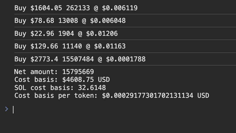 why is it so hard to get your dex trading cost basis?

I wrote a javascript bookmarklet that prints it out using Dexscreener. just filter the tx history by your address, click it, and check the js console.