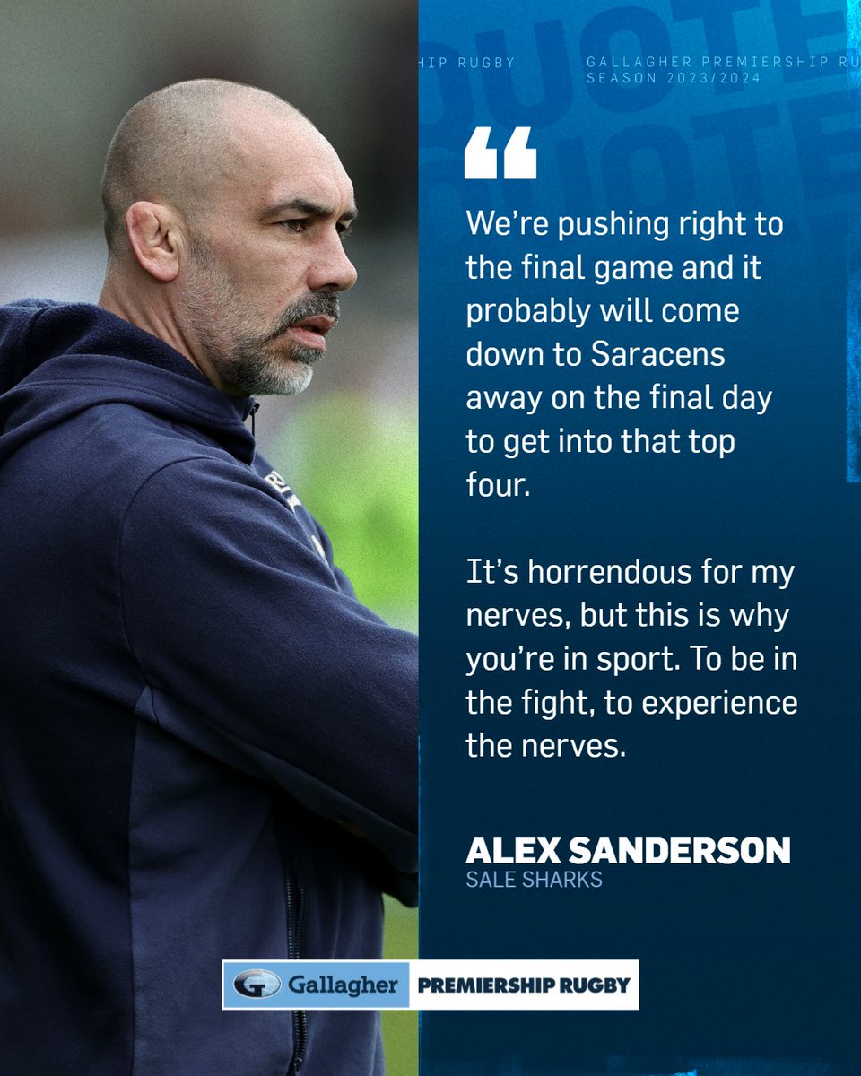 Sights set on top 4️⃣ With three more rounds left, @SaleSharksRugby's director of rugby Alex Sanderson believes his team can reach The Play-Offs 💪 #GallagherPrem