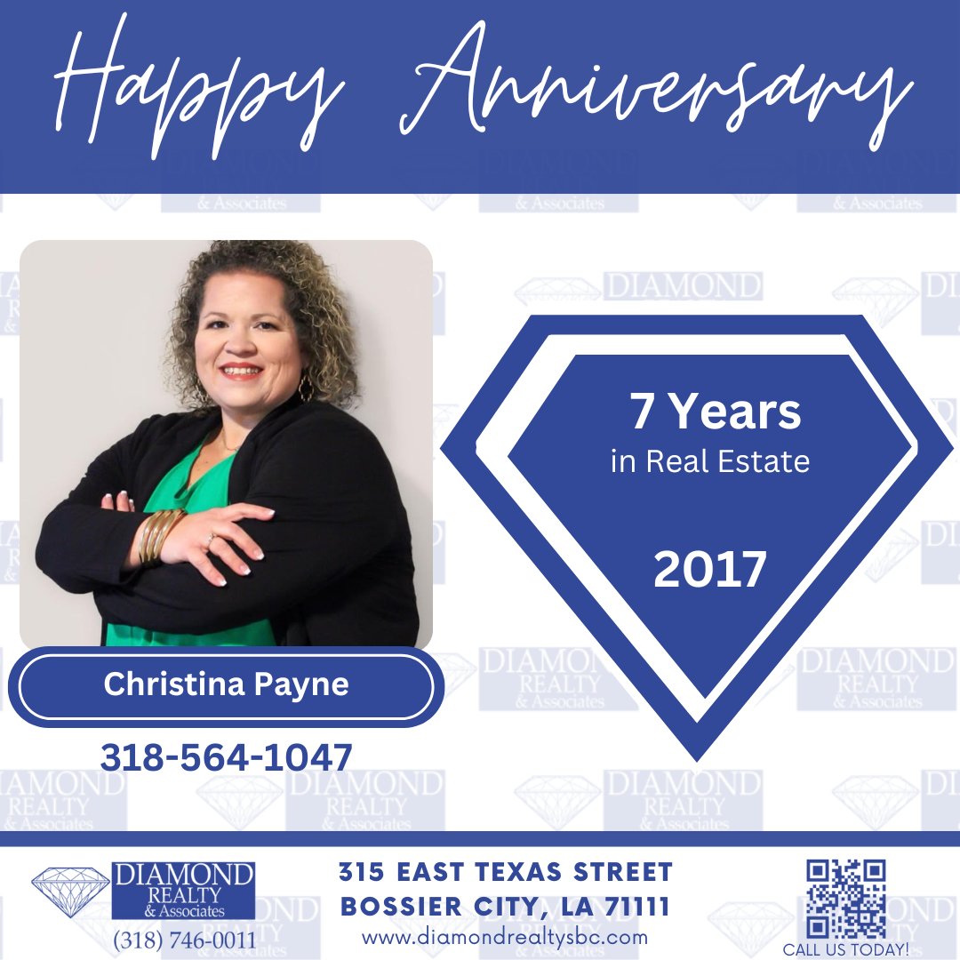 Happy Anniversary Christina Payne! #anniversary
#DiamondRealtyAssociates #RealEstateSBC #ACutAbovetheRest #LouisianaHomes #diamonddifference #shreveport #bossiercity #realestatelife #shreveportrealestate #bossiercityrealesate #benton #arklatex