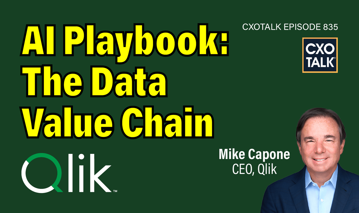 Our CEO @MikeCapone sat down with @mkrigsman on @cxotalk to discuss the indispensable role of quality data in #AI outcomes. Explore how Qlik is paving the way for effective data strategies and AI value chains. Watch now: bit.ly/444AGi2