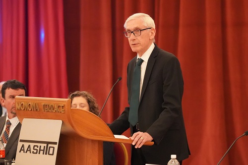 AASHTOsean's tweet photo. Wisconsin @GovEvers spoke to 2024 #aashtoSM attendees in Madison this week. ‘We know that #multimodal #transportation will play a big role in our future.’ #road #highway #roadway #freight #logistics #pedestrian #bicycle #construction #infrastructure @aashtospeaks @WisconsinDOT https://t.co/M6hRjiAeHu