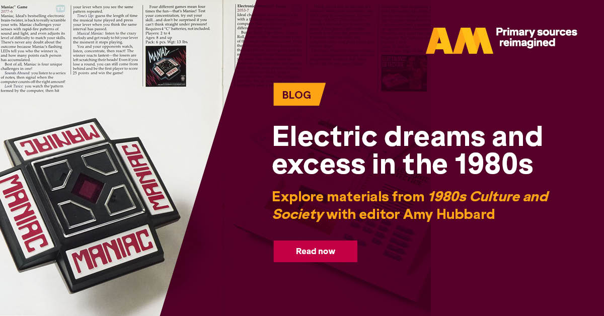 Delve into the excesses and innovations of the 1980s with Amy Hubbard as she explores materials from 1980s Culture and Society. Discover how technology reshaped leisure, communication, and society, leaving an indelible mark on the decade's cultural fabric. okt.to/tQmRex