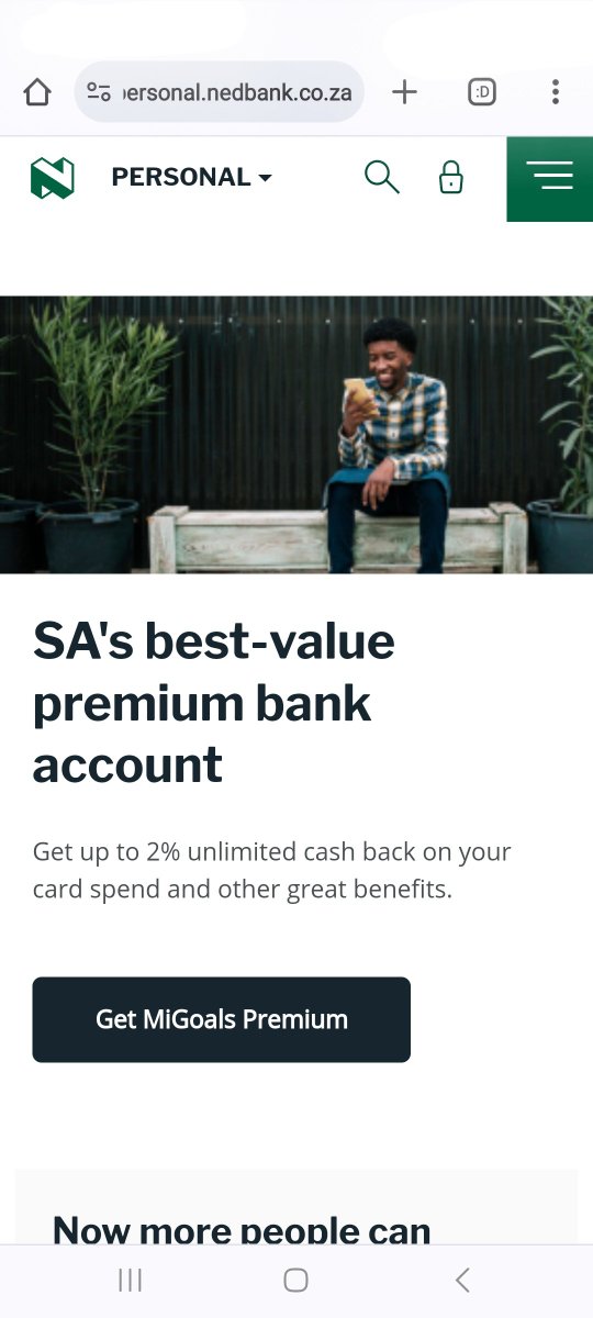 @Nedbank Migoals Premium account gives its clients up 2% unlimited cash back on card purchases. 
#TakeYourMoneySeriously