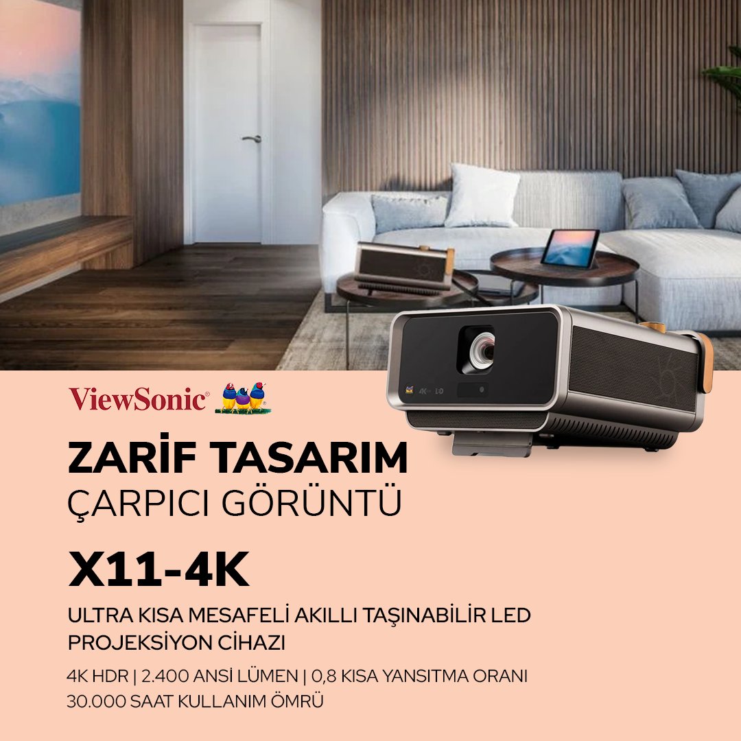 Kompakt tasarımıyla dev ekranın büyüsünü evinizin her köşesine taşıyın! 3. nesil LED teknolojisine sahip X11-4K, HDR destekli gerçek 4K çözünürlüğü akıllı özelliklerle buluşturuyor. Dilerseniz telefonunuzu ya da Nintendo Switch konsolunuzun ekranını da yansıtabilirsiniz!