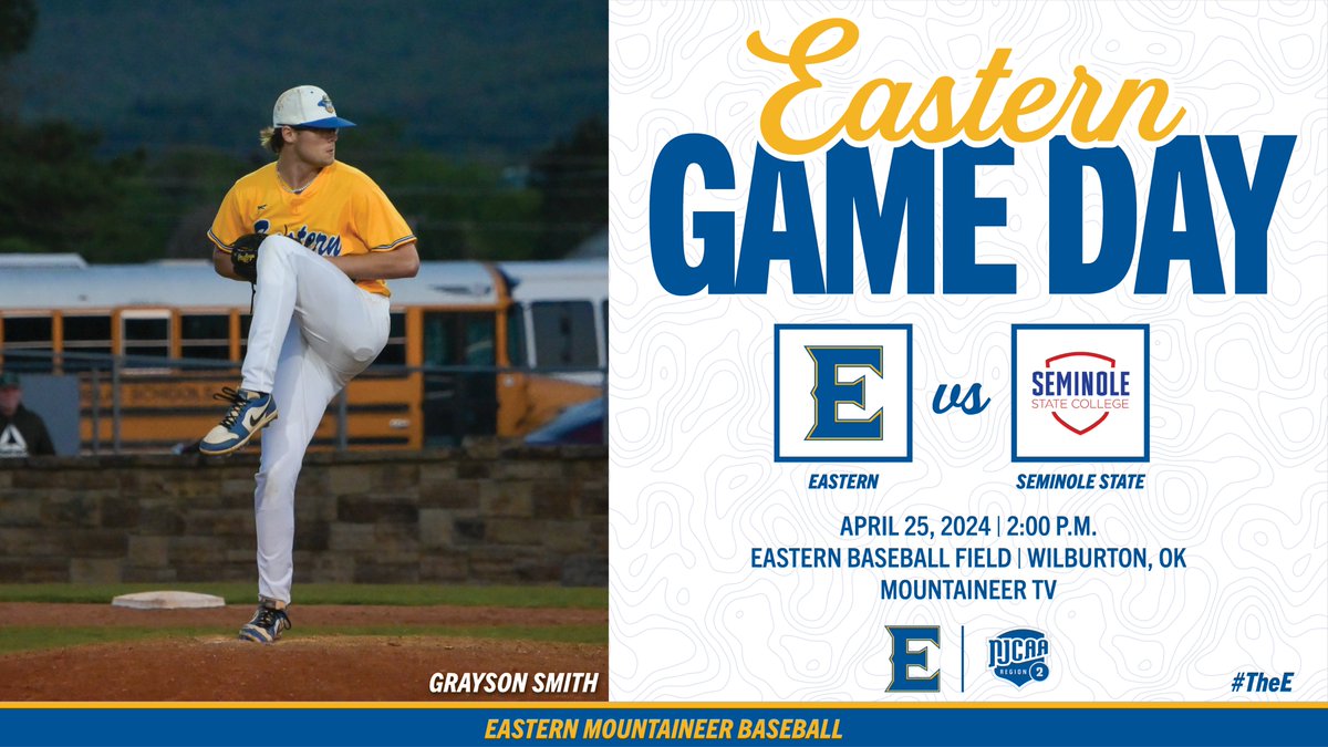 Game Day! Eastern takes on Seminole State at home! Come out and support! #TheE #NJCAABSB ⚾️ vs. @SSCbaseball ⏰ 2:00 P.M. 🏟 Eastern Baseball Field 📍 Wilburton, OK 🖥 eoscathletics.com/mountaineertv