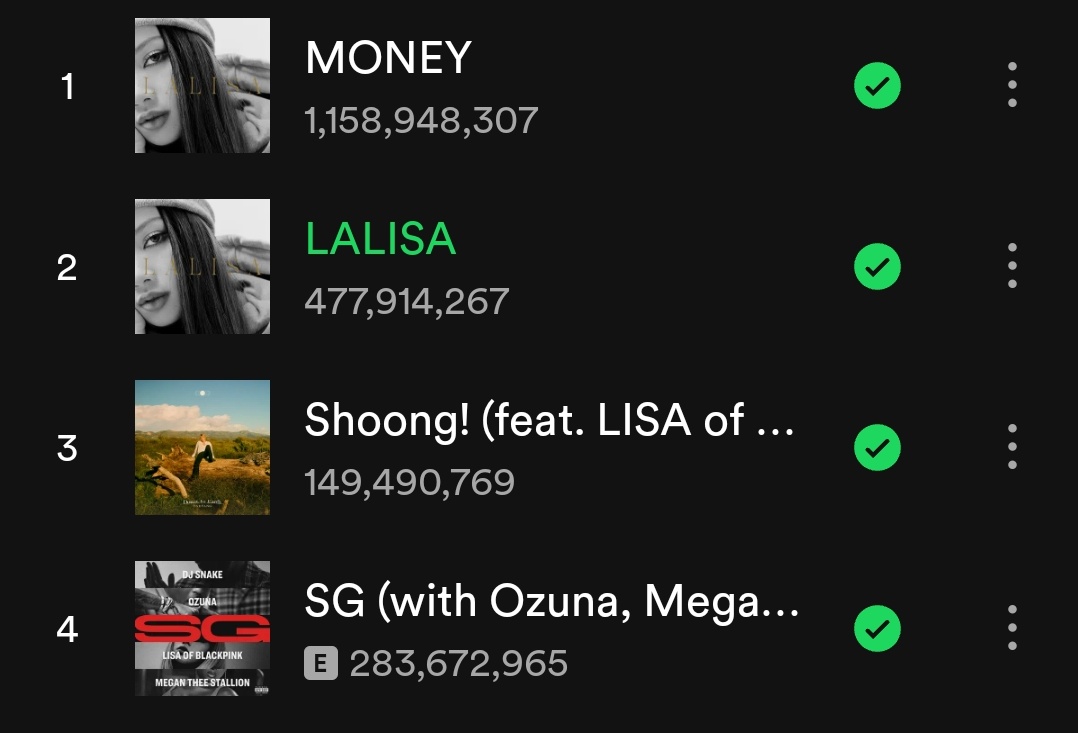 22.1M streams to go for LALISA to reach 500M streams on Spotify 🔗open.spotify.com/track/2KZ3sNqP… #LISA #LALISA #MONEY #SG #SHOONG