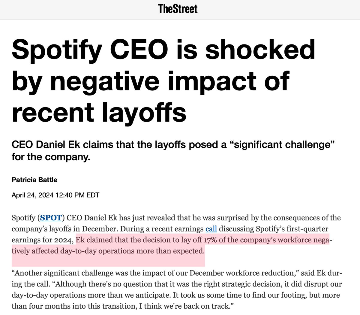 The simple issue with mass layoffs is this: The people that last are forced to constantly look over their shoulder. It doesn't matter if they're top tier A Players. It doesn't matter if you reassure them until you're blue in the face. Generally speaking, they'll think in the…