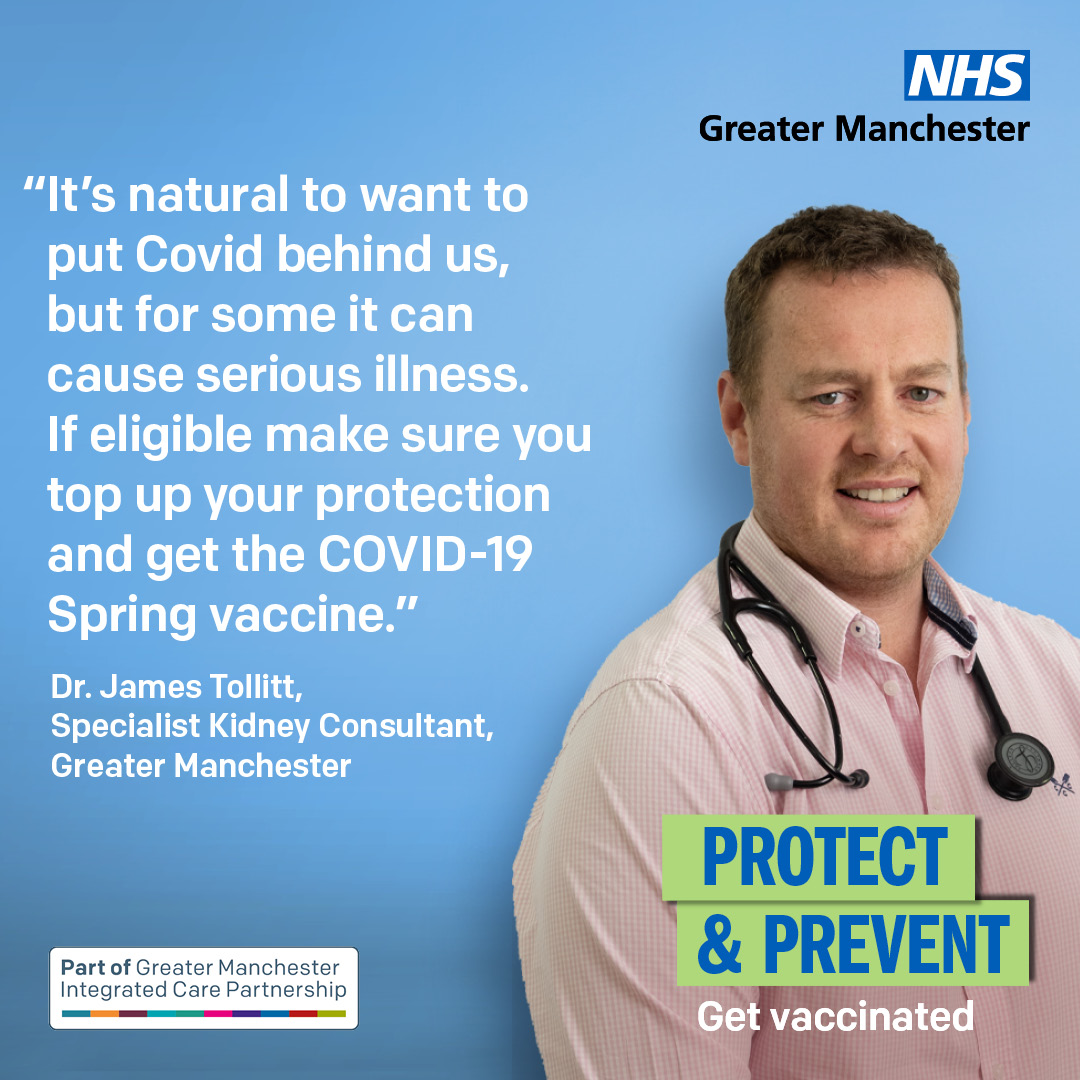 💉 If you have a weakened immune system, or you’re aged 75 and over, you can now book your seasonal COVID-19 vaccine. Make the most of your springtime and get protected. ℹ️ Search NHS COVID-19 vaccine, use the NHS App or call 119. #ProtectandPrevent @NHS_GM