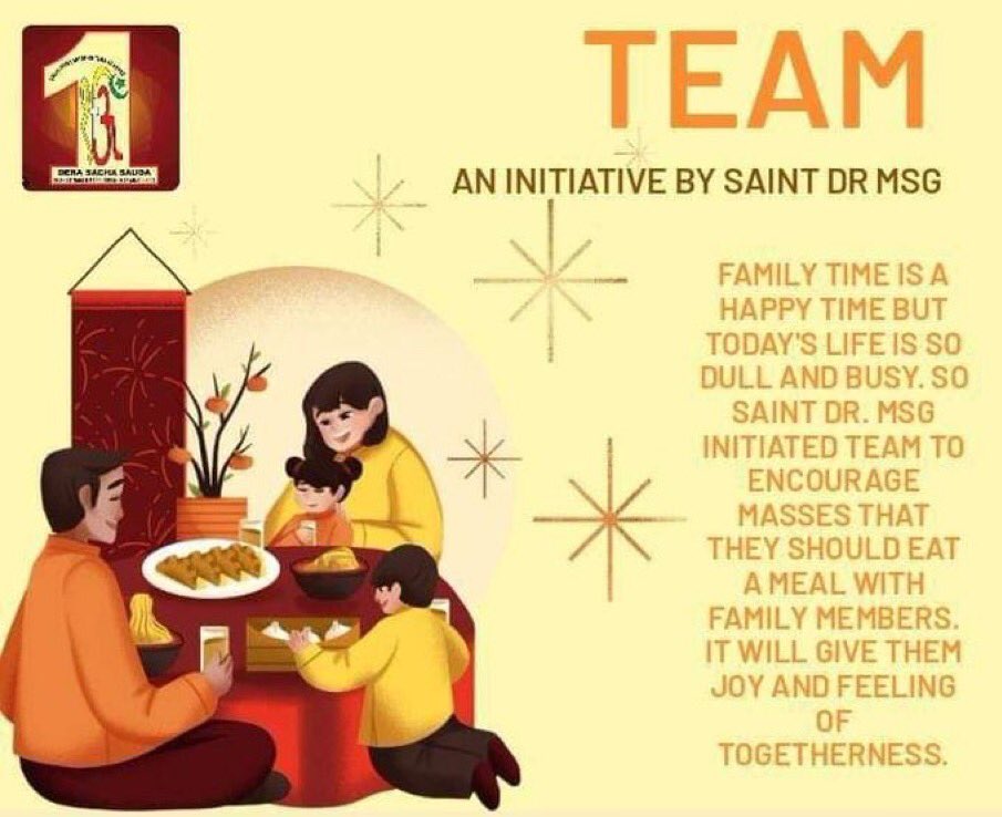 Saint Dr Gurmeet Ram Rahim Singh Ji Insan started a campaign named TEAM campaign by avoiding electronic devices between 7pm to 9 pm and spent that time with family #TEAM #TeamCampaign #FamilyTime #TimeForFamily #QualityTime #Family #familybonding #DeraSachaSauda #SaintMSG