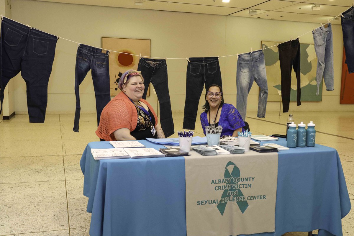 Join our team and NYS providers at the NYS #DenimDay Exhibit in the Empire State Plaza Concourse in Albany! The exhibit consists of over 70 pairs of jeans & includes #Survivor stories & information on NYS providers. @SPHPnews @AlbanyCVSVC