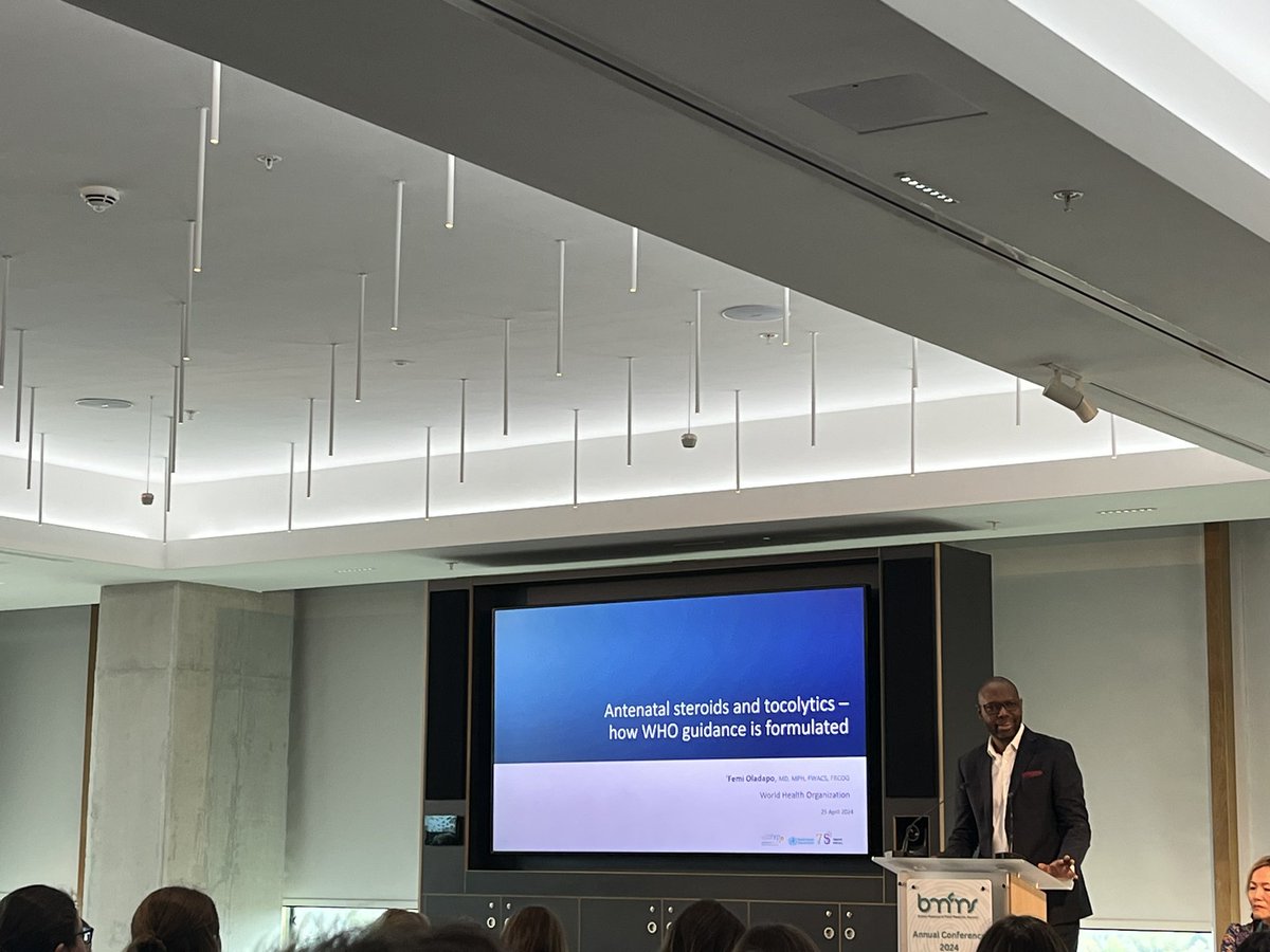 Hearing from <a href="/oladapo_olufemi/">Femi Oladapo</a> from <a href="/WHO/">World Health Organization (WHO)</a> talking to #BMFMS2024 about guidance on antenatal corticosteroids and tocolytics <a href="/BMFMSNews/">BMFMS</a>
