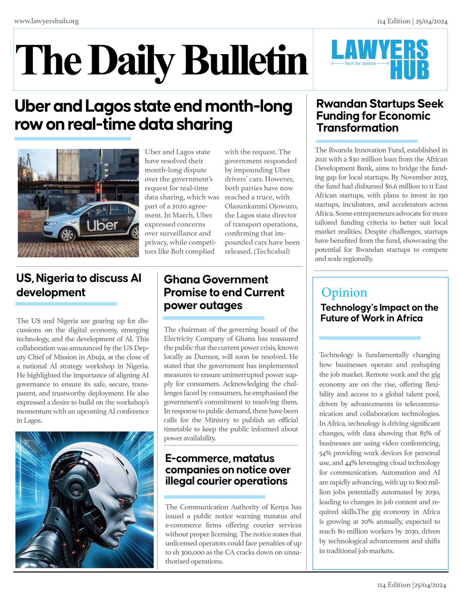 👨🏼‍💻Africa's #gigeconomy is expected to reach 80 million workers , with 800 million jobs automated by 2030. Find out more in our #DailyBulletin ⬇️ and remember to subscribe to our newsletter for weekly updates! Click the link to subscribe. bit.ly/africalawtechr… #Tech #Binance