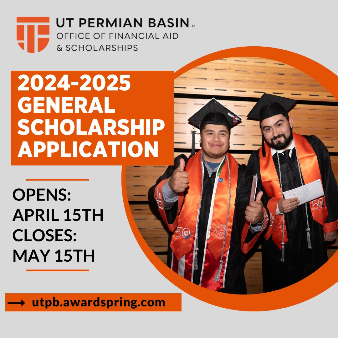 The 2024-2025 General Scholarship Application is live. You do not want to miss this opportunity! Click the link in our bio to access our online application.💻💰 Questions ? Email scholarships@utpb.edu
#utpb #falconsup