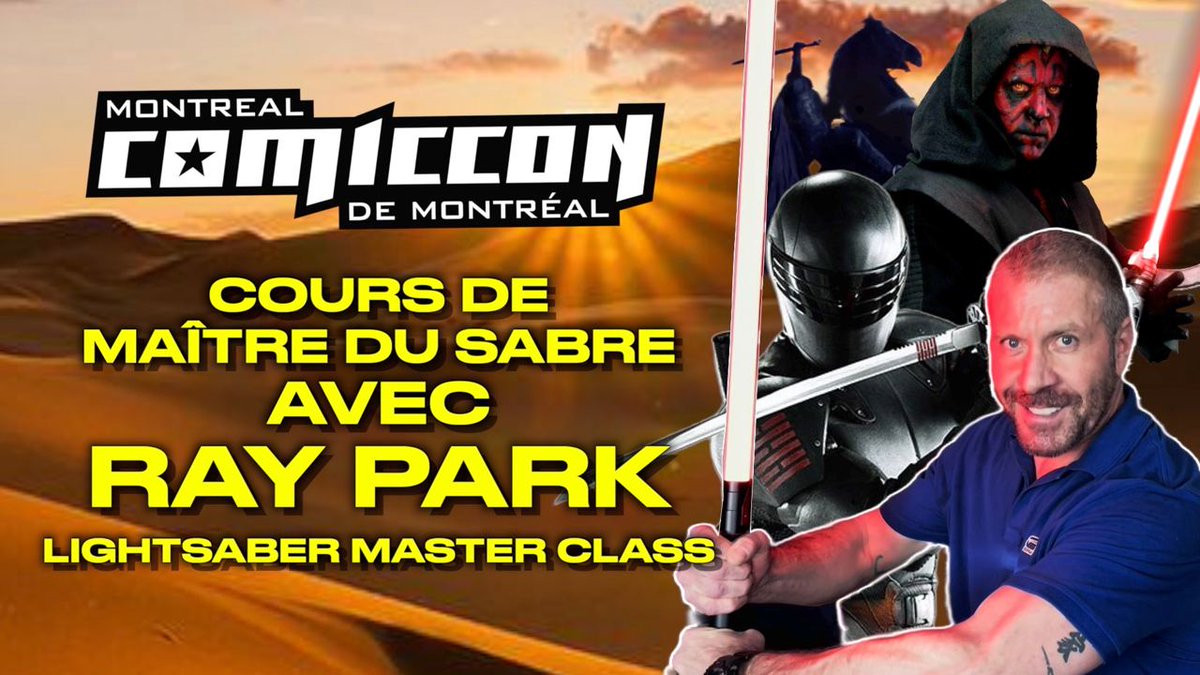 Cours de maître du sabre! Réservez votre place avec @IAMRayPark le vendredi 5 juillet 2024!/Ray Park’s Saber Action Master Class on Friday, July 5, 2024 - Book your spot now! 🎟️: montrealcomiccon.com #starwars #lightsaber #darthmaul #comiccon #montrealcomiccon