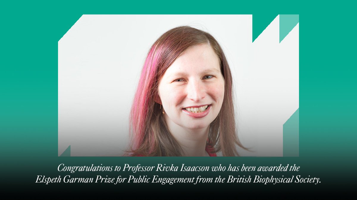 🏆Award Winner🏆 Congratulations to @rli22 who has won the Elspeth Garman Prize for Public Engagement from the @BritBiophysSoc for her dedication to public engagement - including in the Royal Institute’s Christmas Lectures!🎄 Congrats Rivka! loom.ly/r64hmYE