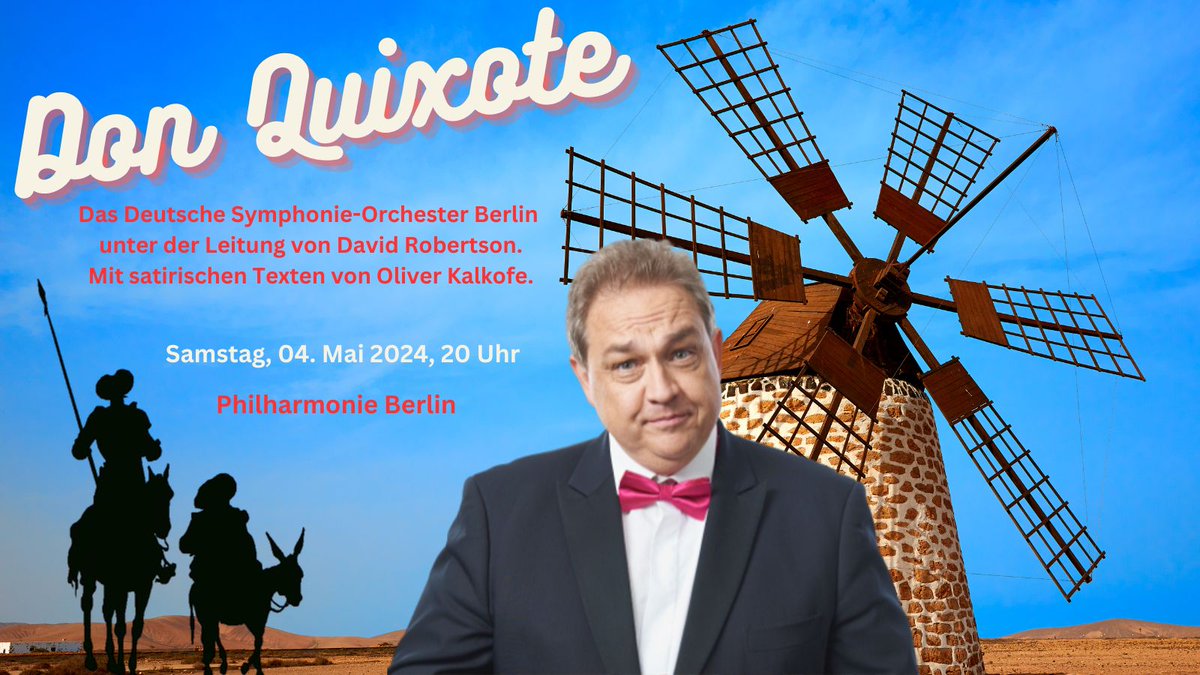 Kalk goes Classic‼️  #LIVE #PhilharmonieBerlin 
#DonQuixote #RichardStrauss 🏛️ 
Ein Symphoniekonzert mit dem Deutschen Symphonie-Orchester #Berlin 
unter der Leitung von #DavidRobertson mit mit satirischen Texten von mir! 😲 
Tickets und Infos 👉 buff.ly/4b36JRW