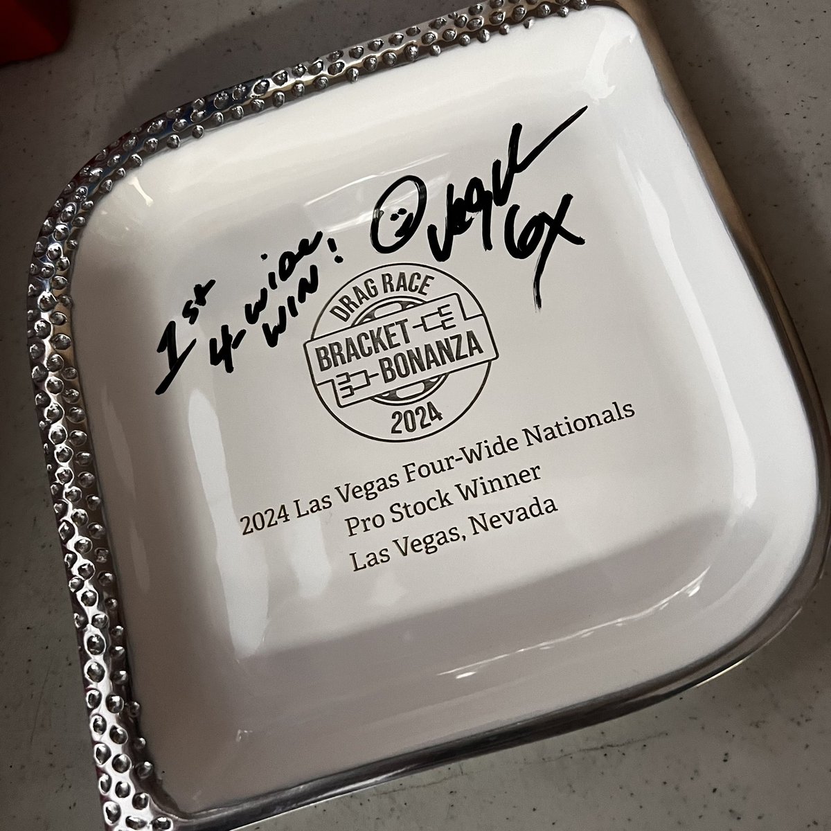 Check out these signed plaques from the @NHRA #Vegas4WideNats! We’re just 2 days away from brackets opening for the #4WideNats, where we’ll give out 5 more of these babies. Make sure you’re signed up to play our free bracket game! 🔥

DragRaceBracketBonanza.com