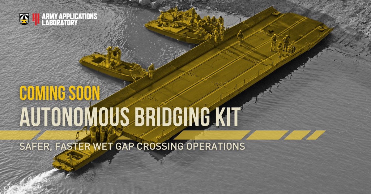 We’re looking for solutions that'll decrease assembly time of current wet gap bridging platforms and increase Soldier safety. Total funding for this effort is $1,900,000 for a 12-month PoP Autonomous Bridging Kit solicitation opens May 16. More info @ hubs.la/Q02v43XP0