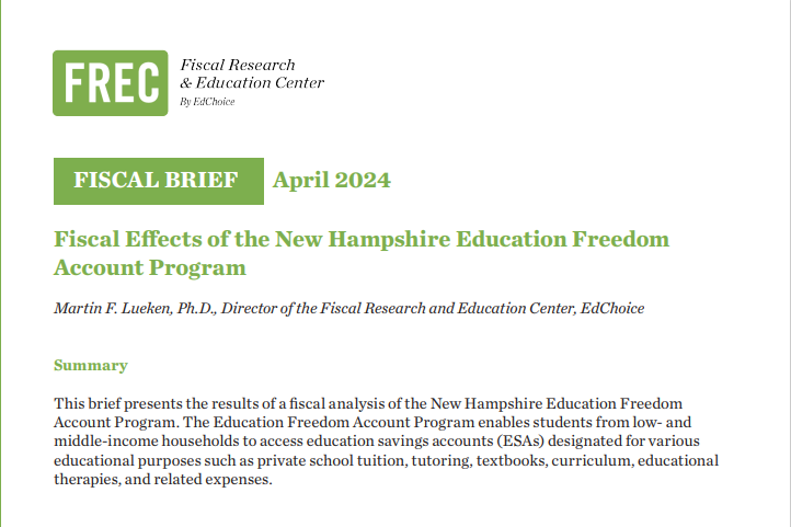 Another great fiscal analysis done by @mlueken2! This brief focuses on New Hampshire's Education Freedom Account edchoice.org/wp-content/upl…