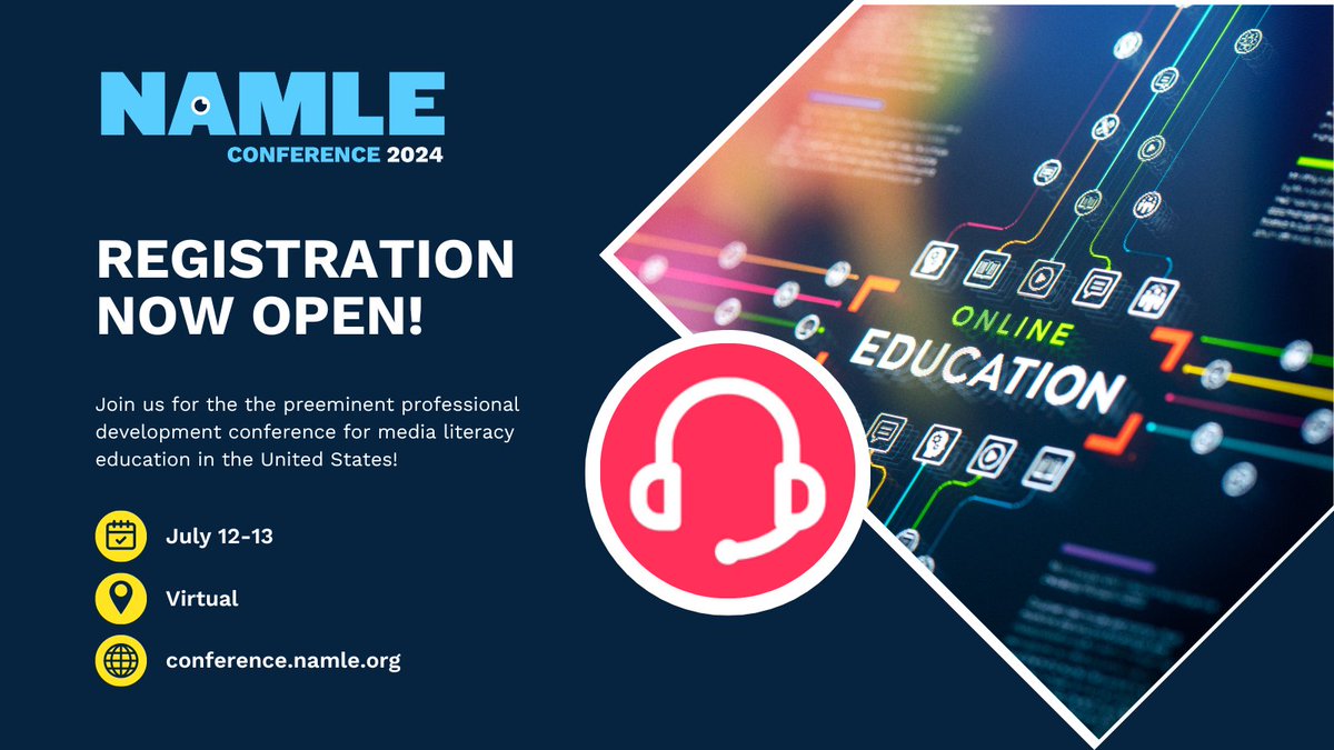 As #MediaLiteracy requirements continue to expand across the nation, it’s crucial for educators to have access to PD opportunities. As the preeminent conference for media literacy education in the U.S., we're excited to announce registration is LIVE🙌 🔗 tinyurl.com/RegisterNAMLE24