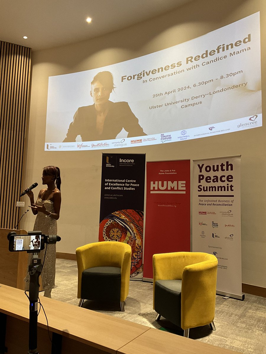 @CandiceMama speaking tonight @UlsterUni @INCOREinfo on her journey of forgiveness post apartheid as part of the Peace Summit @humefoundation @YouthActionNI @CentreDialogue @IEFNI @FundforIreland @CommDialogue @GlencreeCentre @NIYF @dfatirl @HolywellT