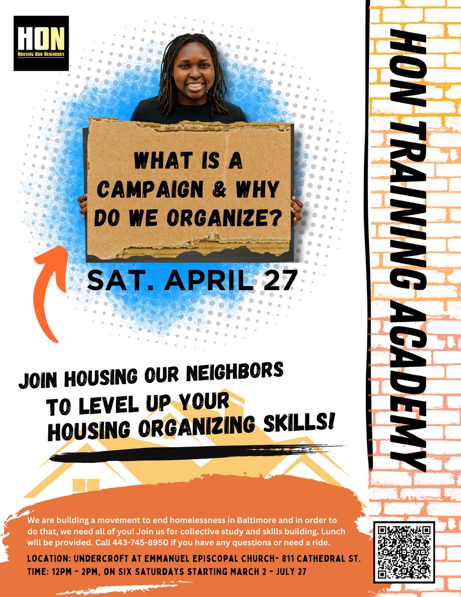 HONBaltimore's tweet photo. HON’s next training academy is coming up this Saturday. We are fighting a system that produces homelessness. Join us to learn what we are up against and how we can organize to build community  power! RSVP here- https://t.co/pKcycoHg3u https://t.co/3WgSxwZxo7